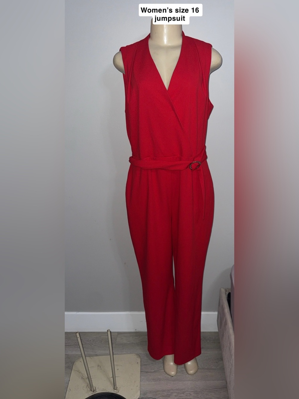 Sleeveless Red Jumpsuit with Belt